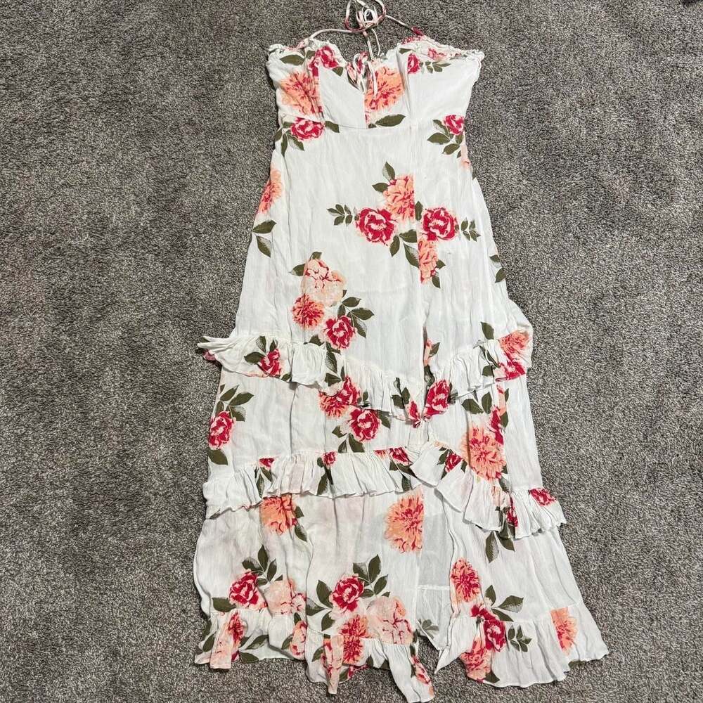 Dainty Hooligan Floral Ruffle Maxi Dress with Slit L